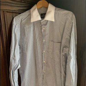 Alara Mens cotton grid check pattern shirt in blue / white - size 17 (34-35)